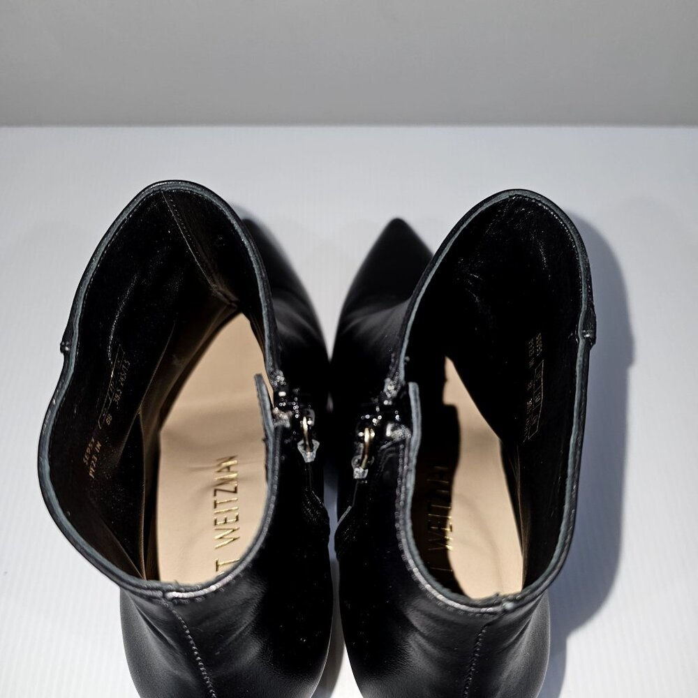 Stuart Weitzman Linsi Zip Ankle Bootie Women Shoe Black Leather Boot Size 8 - Picture 9 of 14
